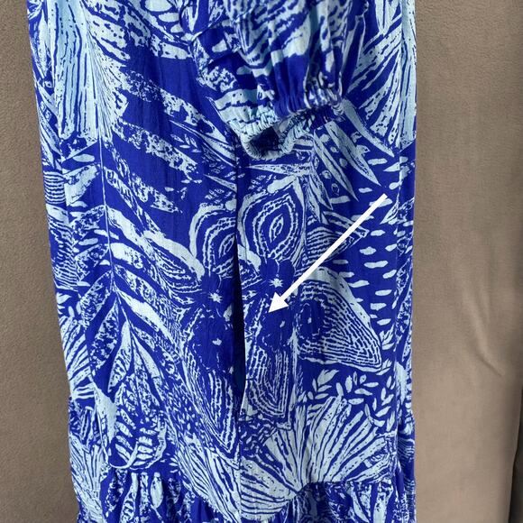 Vtg 80s 90s Two Potato Laguna Beach Midi Tiered Muumuu Dress M Cotton Blue NOS - Picture 9 of 16